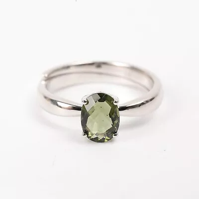 Natural Cut Oval Green Moldavite Ring 925 Sterling Silver Handmade Ring All Size • $25