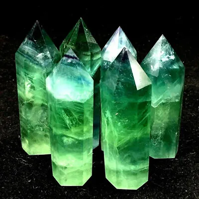 Green Fluorite Quartz Crystal Natural Stones Point Healing Hexagonal Wand Reiki • $8.99