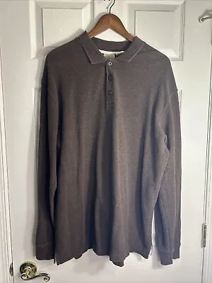 Vintage Men’s LL Bean Long Sleeve Polo 100% Cotton Shirt Brown Size Large • $18