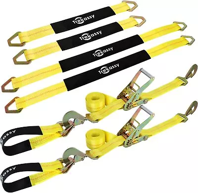 4 Set Axle Straps Car Trailer Hauler Ratchet Tie Down Straps Heavy Duty 10000lbs • $66.02