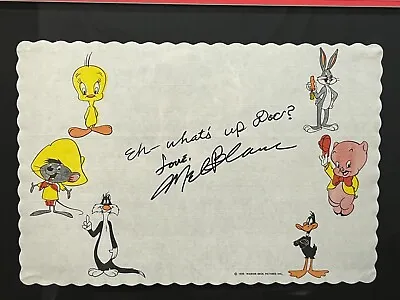 Mel Blanc Framed Autograph On Placemat ‘What’s Up Doc?’ W/COA  25  X 21  C. 1959 • $750