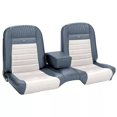 Deluxe PONY Seat Upholstery  Ford Mustang Front/Rear Bench Seat - Blue & White • $1017.48