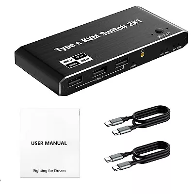 USB C KVM Switch 100W PD Dual Port TypeC KVM Switcher For 2 Laptop 1 Monitor • $75.98