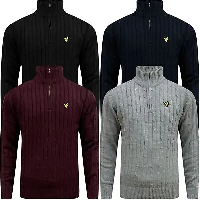 Mens Lyle & Scott Cable Knit Fisherman Half Zip Jumper Weaved Cardigan Sweater • £13.99