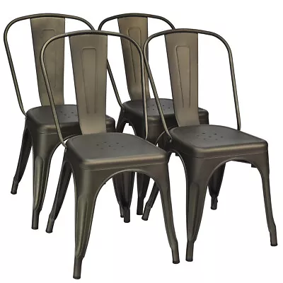 Costway 4PCS Tolix Style Dining Side Chair Stackable Bistro Cafe Metal Stool Gun • $119.99