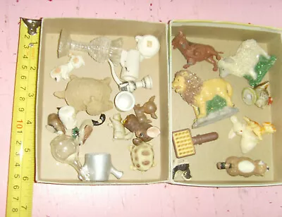 Card Box Full Of Miniatures Trinkets Dollhouse Animals Figurines Vintage - Now • $40.95