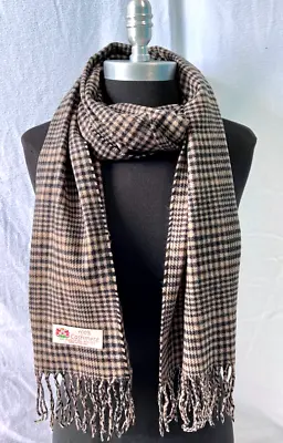 Men's 100% CASHMERE SCARF Plaid Camel / Black Made In England Soft Wool Wrap #B • $9.39