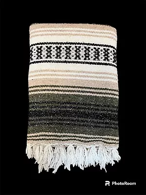 Vintage Mexican Blanket Traditional Falsa SDC Beige/Gray/Black/Cream/green • $21.61