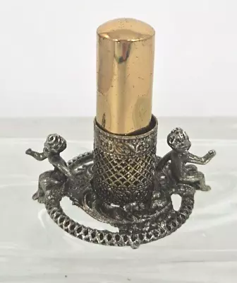 Vintage Ormolu Mid Century Filigree Lipstick Holder~Neoclassic Cherub~Regency • $17.99