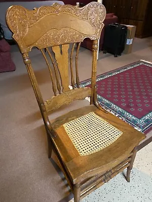 13088 LOCAL PICKUP CASH ONLY Oak Pressed Back Cane Seat Chair $55.00 • $55