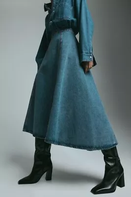 NWT H&M 100% Cotton Denim Circle Maxi High-Waisted Skirt Denim Blue Size 10 • $84.99