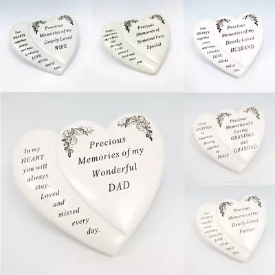 Double Love Heart Memorial Stone & Verse Flower Design Grave Pebble Tribute • £18.95