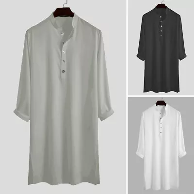 INCERUN Men's Long Sleeve Indian Retro Kurta Shirts Ethnic Hippy Blouse Tunic UK • £14.72