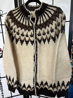 Vintage Hilda Ltd Icelandic Wool Fair Isle Cardigan Men's XL 46-48” Chest 28”Lg • $149.90