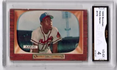 1955 Bowman #179 Hank Aaron Graded GMA 4 VG-EX Milwaukee Braves H.O.F. • $249