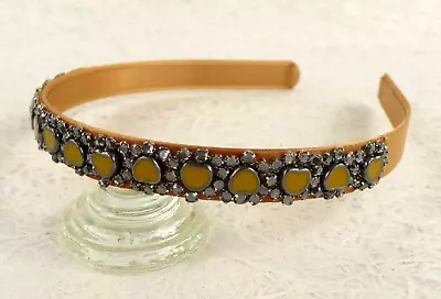 New J. Crew Enamel Hearts & Crystals Ribbon Covered Metal Headband Dark Yellow • $28.50