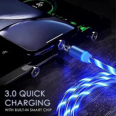 LED 3 In 1 Magnetic Charger Cable Fast Charging For IPhone Samsung Huawei USB • £3.99