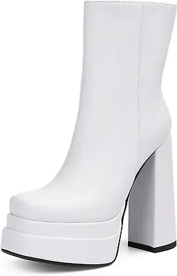 $71.99 • Buy Yishaweiqi Platform Boots For Women Square Toe Chunky Heel Booties Side... 