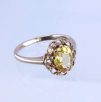 10K Gold Lab Created Yellow Sapphire Art Deco RING Size 6.75 Open Filigree • $128