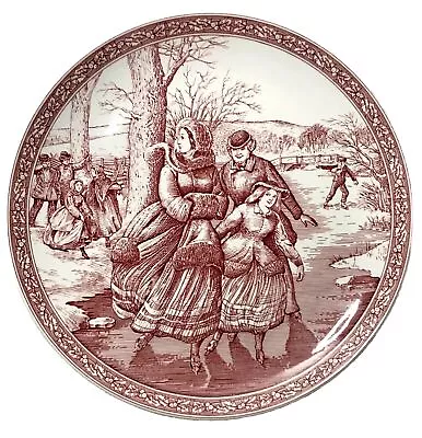 Vintage SPODE England Bone China Victorian Women Ice Skating Red Dinner Plate • $29.99