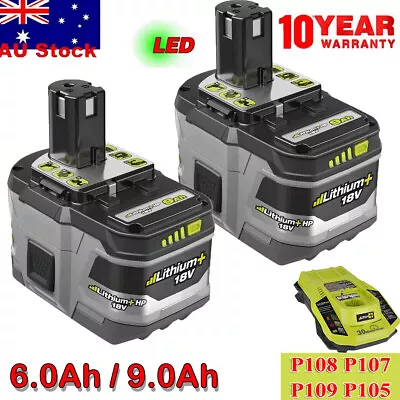 1~2x 18V 9Ah Battery For Ryobi P108 ONE+ Plus P107 RB18L50 High Capacity Charger • $52.89