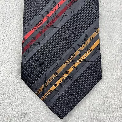 Versace Mens Tie Medusa Head Striped Gray Red Orange 100% Silk Necktie Italy • $41.95