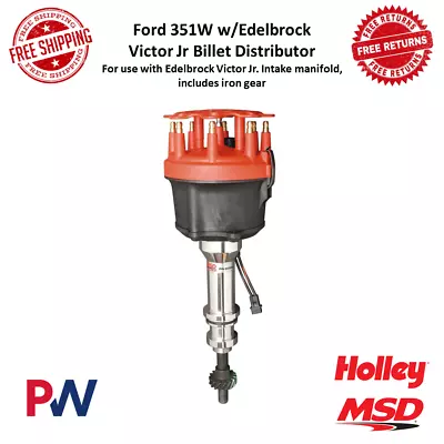 MSD Magnetic Pickup Billet Distributor Red For Ford 351W W/ Edelbrock Victor Jr. • $475.77