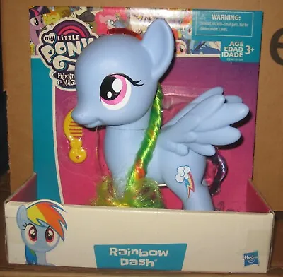 My Little Pony Rainbow Dash 8 1/2  Tall 2016 Rainbow Hair Wings Comb New In Box • $25.19