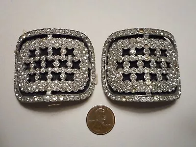 Pair Antique Edwardian Lady's Diamante Rhinestone Silver-tone Shoe Buckles • $24.99