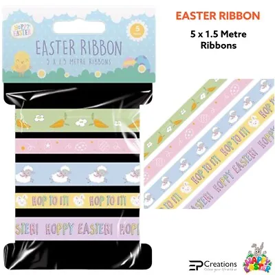5 Pack Easter Ribbons Bows Eggs Chicks Bunny Carrot Art & Craft Gift Wrap Decor • £2.99