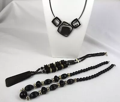 Vintage Beaded Necklace Pendant Bundle X3 Black Illusion Wire Strand Pendant • £11.49