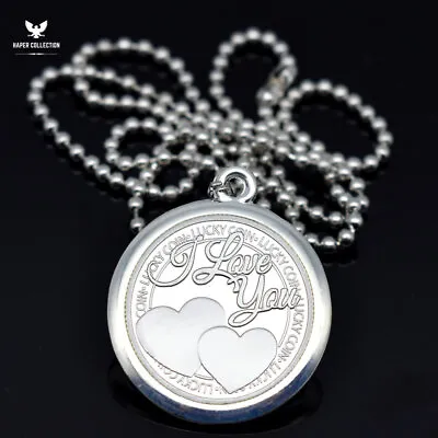 I Love You Silver Plated Coin Lucky Medal Necklace Ornament Valentine's Day Gift • $3.17