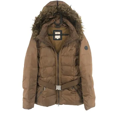 S`Oliver Brown Hooded Belted Down Puffer Jacket Coat Size EU 40 UK 12 • $31.43