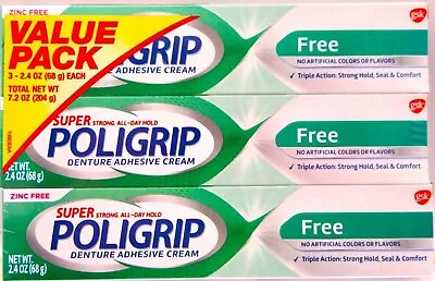 Super Poligrip Denture Adhesive Cream - Green - 3 PK False Teeth Tooth Partial • $27.51