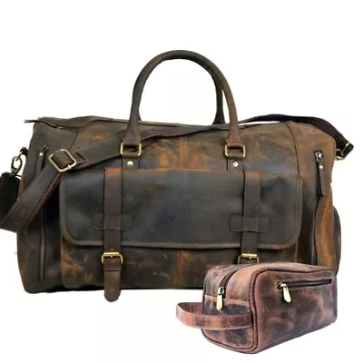 Leather Duffel Sports Gym Travel Durable Shoe Compartment Bag With Dopp Kit • $196.18