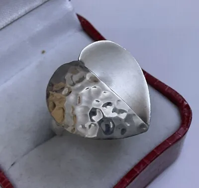 Vintage  QVC Sterling Silver 925 DDD Mexico Hammered Heart Ring Size L • £48