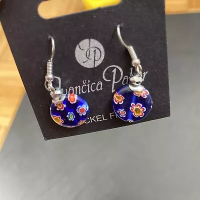 Murano Millefiori Round Glass Earrings Blue Nickel Free Made In Croatia • $14