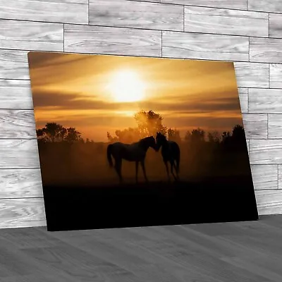 Horses Embracing At Sunset A Breathtaking Love Original Canvas Print Large • £27.95