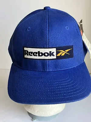 Vintage 90s Reebok Mens Blue Embroidered Box Logo Spellout Snapback Cap New FLAW • $49.99