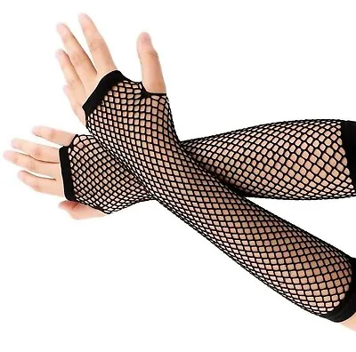 Goth Black LONG FISHNET MESH ARM WARMER SLEEVE Fingerless Cosplay Costume Gloves • $4.97