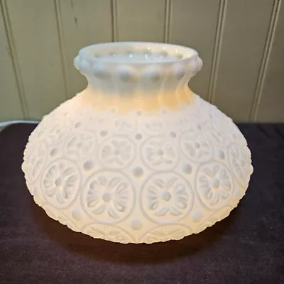 Vtg L.G. Wright Satin Over White Milk Glass Lamp Shade Floral & Beads 7  Fitter • $49.87