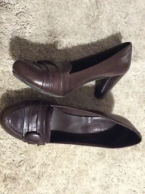 BARE TRAPS Mink Brown Leather Loafer Chunky Heel Pumps 8 M • $12