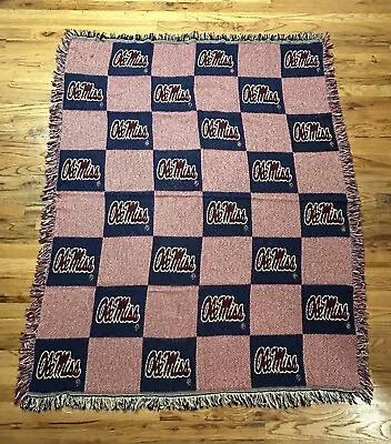 Vtg Ole Miss University Mississippi Colonel Rebel Blanket Throw Cotton 51 X 63 • $44.95