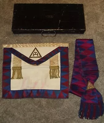 Antique Victorian Masonic Mason Royal Arch Uniform Apron Sash & Metal Case • $171.41