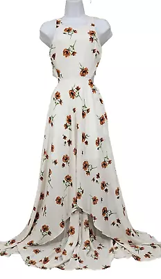 Ali & Jay NWT Floral Maxi Dress XS Bohemian Rhapsody Cut Out High Low Hem Ivory • $44.99