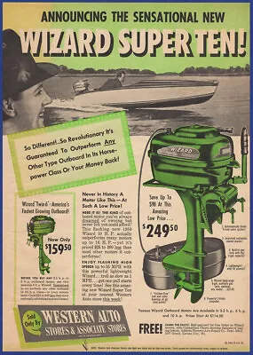 Vintage 1950 WIZARD Super Ten 10 Outboard Motors Boating Ephemera 50's Print Ad • $12.71