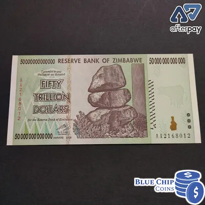 2008 Unc 50 Trillion Dollar Reserve Bank Of Zimbabwe Currency Aa Prefix Banknote • $249.95