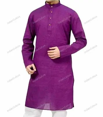 Mens Kurta Ethnic Indian Festival Wear Kurta Shirt Bollywood Fancy Dress Plain • £19.46