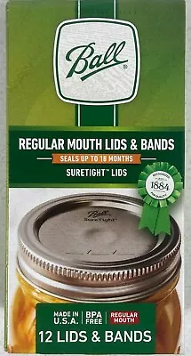 $13.95 • Buy Ball Regular Mouth Lids And Bands/Rings For Mason/Canning Jars. Box Of 12