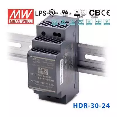 Mean Well HDR-30-24 Ultra Slim Step Shape Power Supply 30W 24V - DIN Rail • $16.55